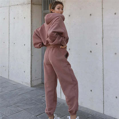 Ensemble de sport deux pièces pour femmes, sweat à capuche, pantalon, couleur unie, tenue, sweat-shirt, survêtement, automne hiver 2025