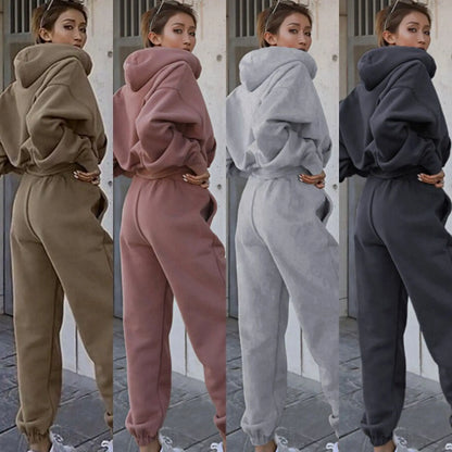 Ensemble de sport deux pièces pour femmes, sweat à capuche, pantalon, couleur unie, tenue, sweat-shirt, survêtement, automne hiver 2025